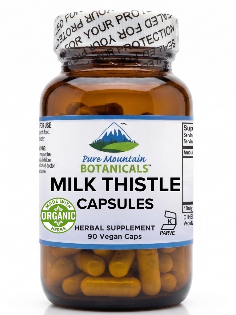 Pure Mountain kasvitieteelliset Milk Thistle kapselit - 90 Kosher Vegan Caps kanssa luomumaito Thistles ja Potent Silymarin Extract