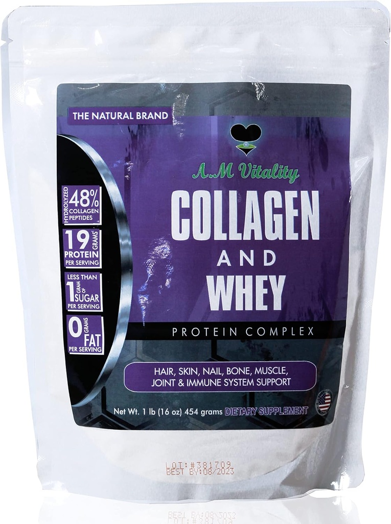Collagen ja Whey Protein Powder Complex Health Supplement - Vanilla Flavor - 16oz (21 tarjoilua)