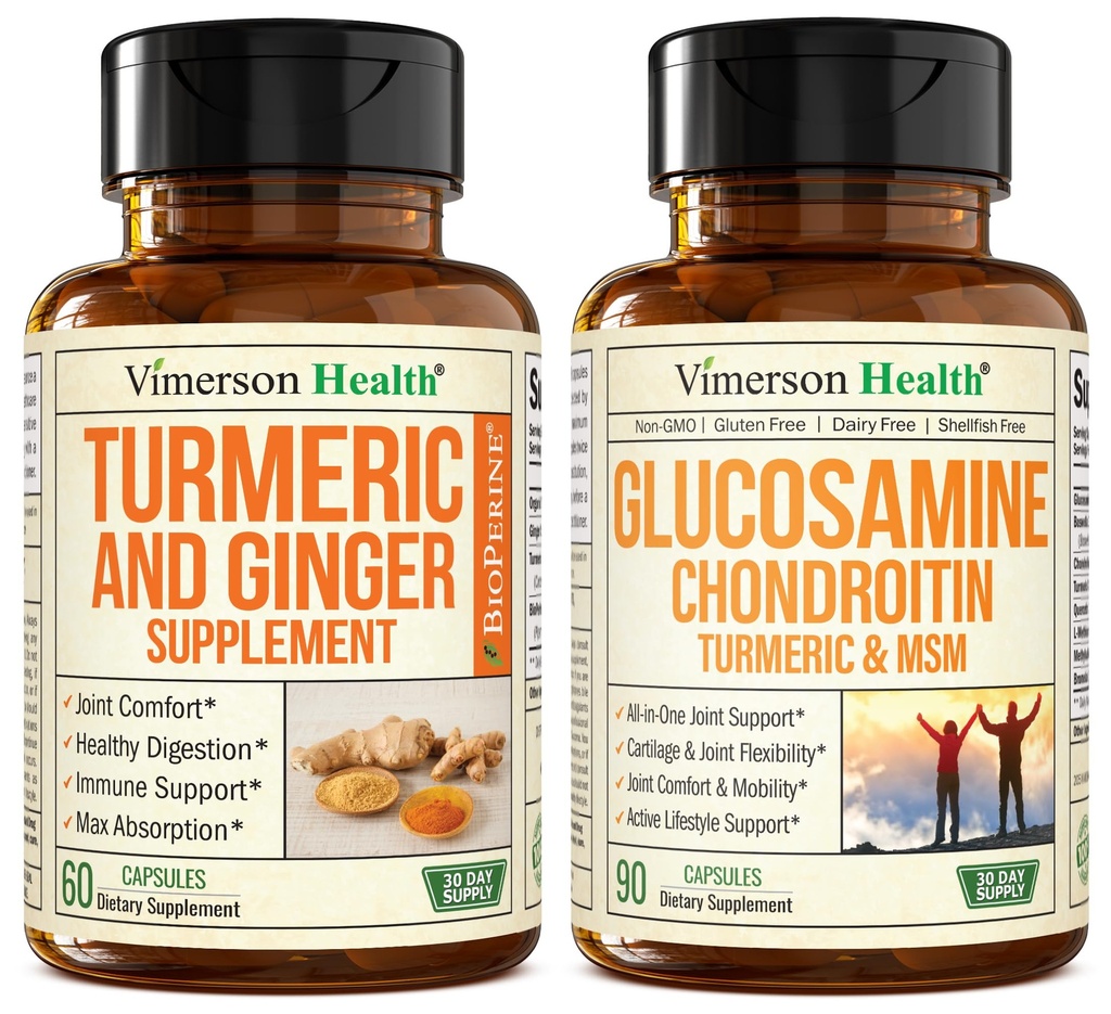 Gurkmeja Supplement och Ginger Root Joint Support Supplement & Glucosamine Chondroitin MSM och Turmeric Supplement