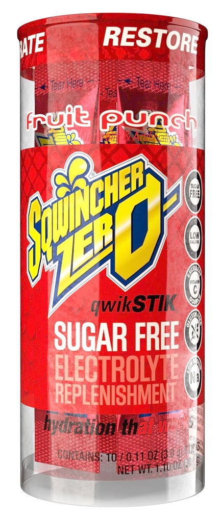 Sqwincher Zero Qwik Stik, Fruit Punch, Sugar Free, Low Calorie, Low Sodium Elektrolyte Replacement Powder Hydration Drink Mix, 11 oz Packet (Pakkaus 200)