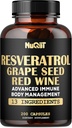 Trans Resveratrol Supplement med Red Wine Extract, Immune & Body Management Complex - Echinacea, Garlic Bulb, Berberine HCI, Milk Thistle & More - 200 kapslar för 100 portioner