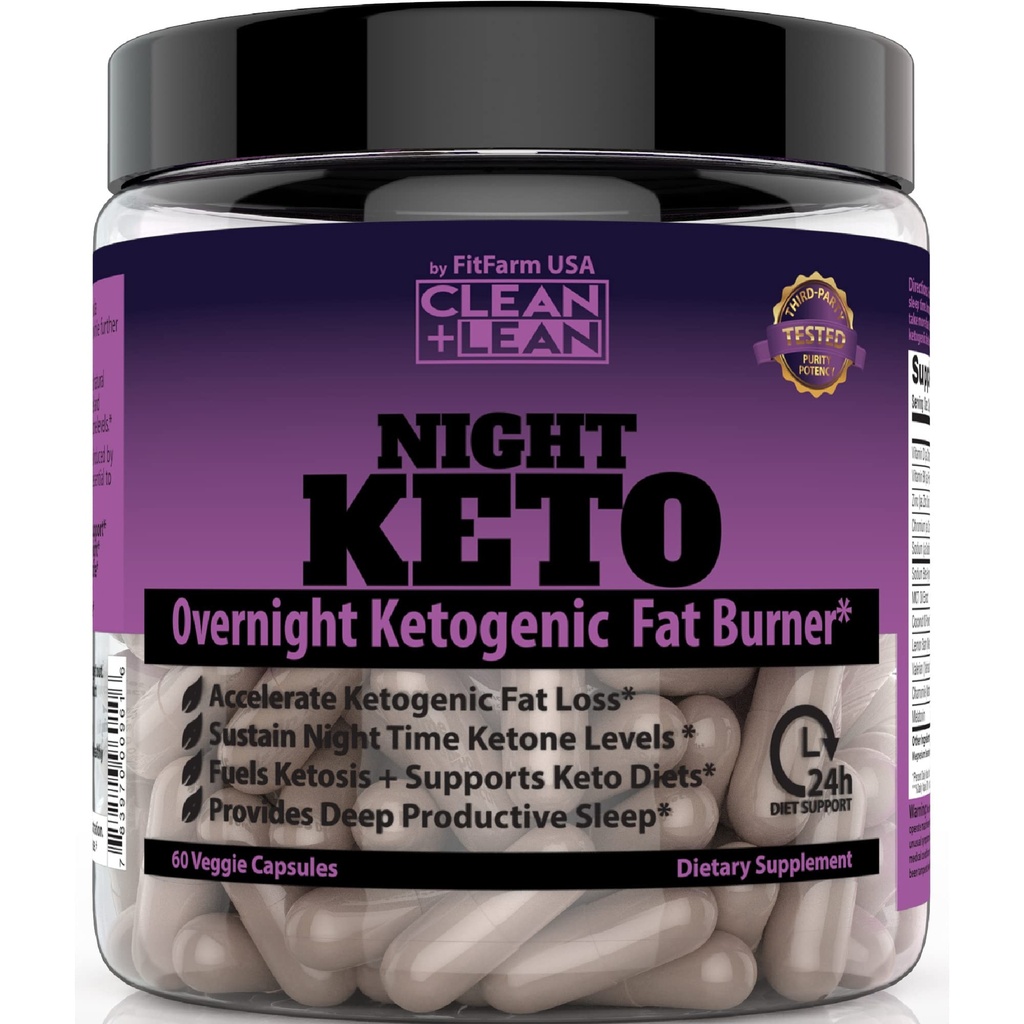Clean + Lean Night Keto: First Ever Overnight Ketogenic Fat Burner & Sleep Aid | BHB Ketones + MCT Oil Extract + Vitaminer & Minerals | 24 HR Diet Sleep Great Lose Weight | All Natural & GF | 60 Caps