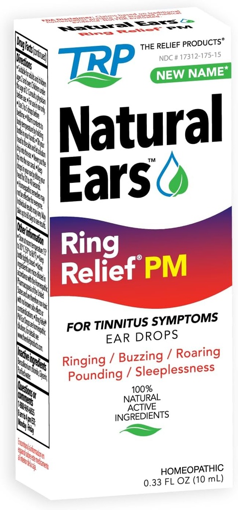 Relief Products Ring Relief Ear Drops PM - 100% Natural Active Ingedients - för Ringing Ears och Tinnitus Symptom - Nighttime Formel - 0,33 fl oz