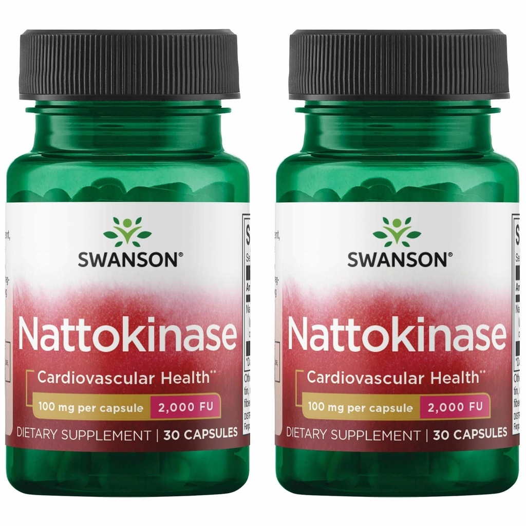 Swanson Nattokinaasi 2000 fibrinolyyttistä yksikköä 100 milligrammaa 30 kapselia Enzyme (2 pakkaus)
