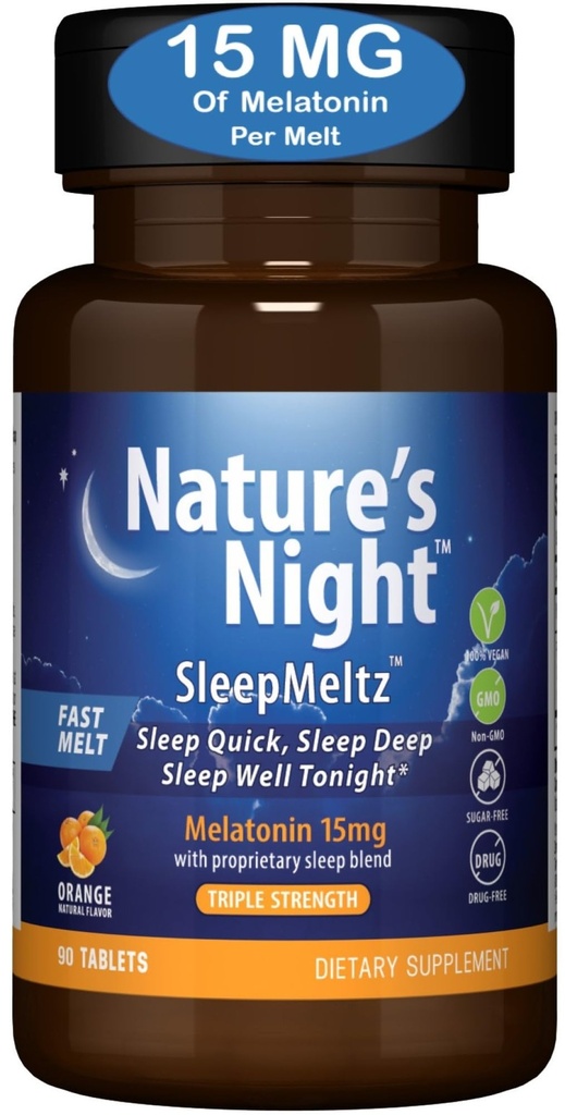 Nature's Night Triple Strength Quick Liuota melatoniini 15 mg kanssa Supportive Blend ...