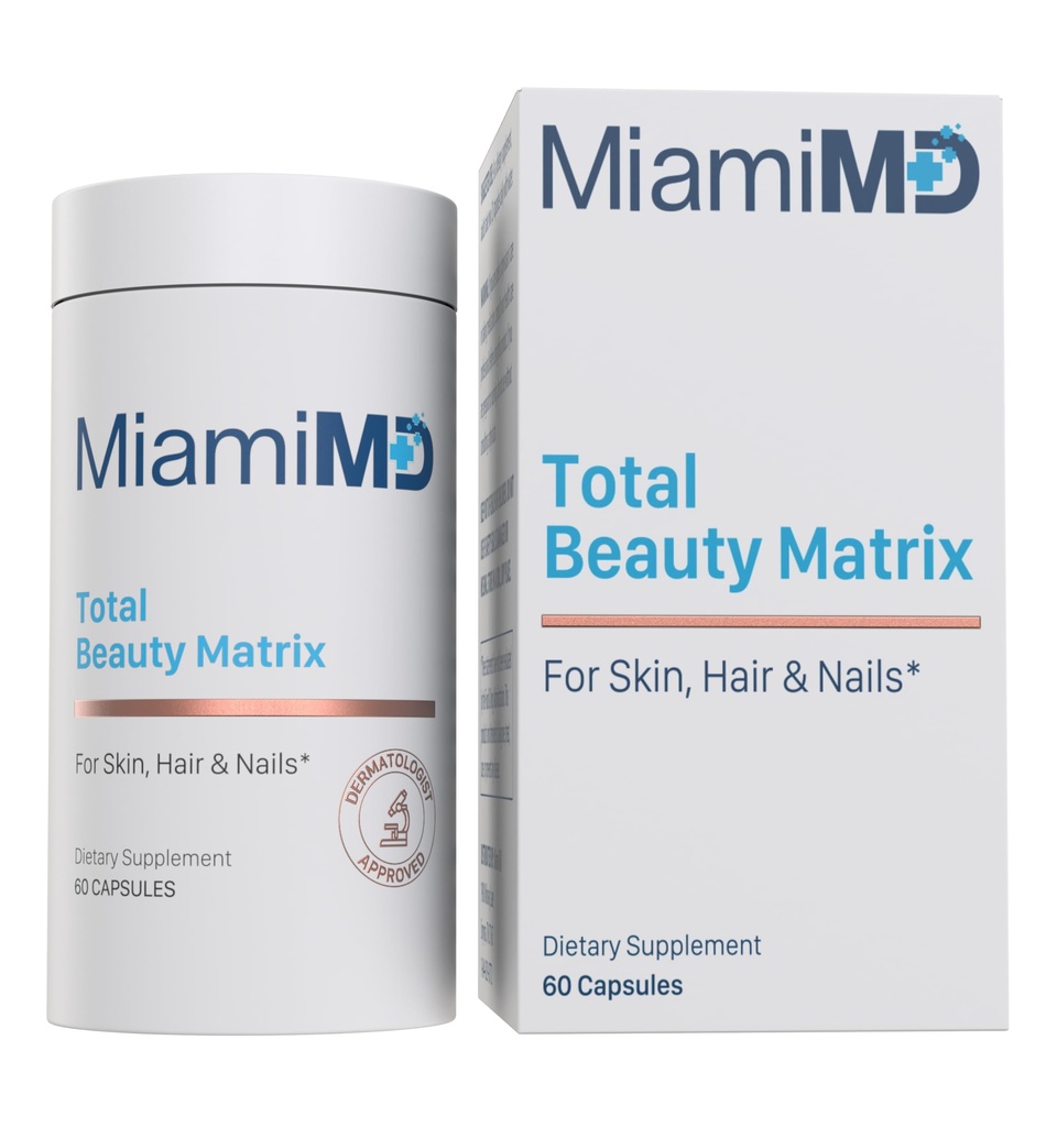 MiamiMD Total Beauty Matrix Collagen täydentää naisille - Collagen kapselit C-vitamiini hiukset, iho ja kynnet - julma vapaa - 60 kapselia