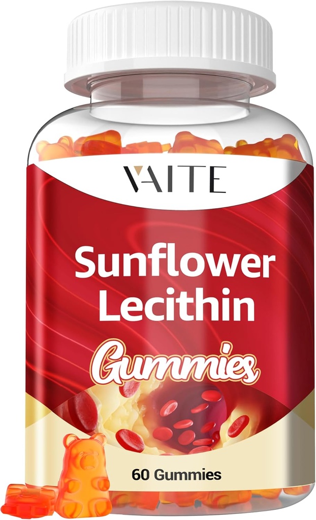 Auringonkukkalesitiini Gummies 800mg - Vegaani, ei-muuntogeeniset, soija-vapaa & Gluteeniton - Tukee Päivittäinen ravitsemus, Helppo syödä Chews aikuisille, Imetys täydentää, Luonnollinen hyvinvointi tuki - 60 Vegan Gummy