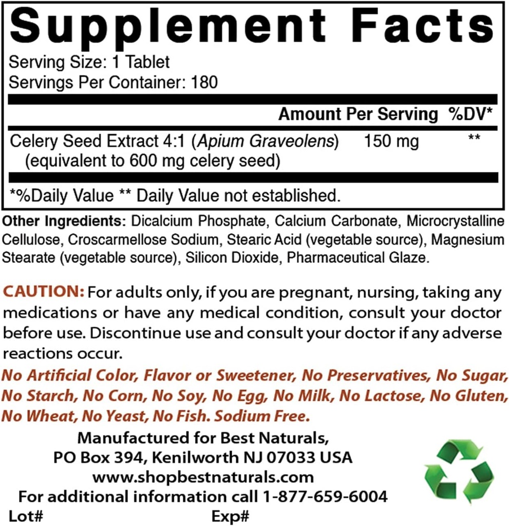 Best Naturals Selleri Seed 600 Mg & Alpha Lipoic Acid 600 mg