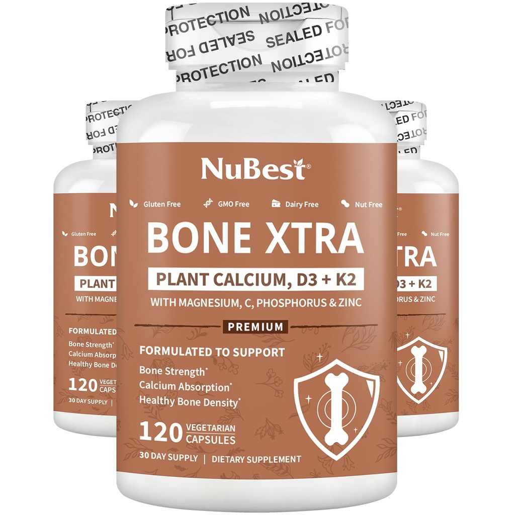 Bone Xtra - Vegan Bone Strength Formula for Strenger Bones, kasvipohjainen kalsium Marine Algae, Vitamiinit D3, K2, Magnesium, Fosfori & enemmän teini, Aikuiset - 3 kuukautta Supply 