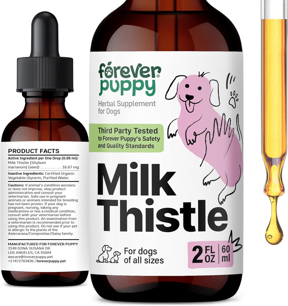 Forever Puppy Milk Thistle Supplement för hundar - Liver Support för hundar med mjölk Thistle Extract - Silymarin Supplements & Vitamins för Small Large Medium Breed - Canine Liver Detox Drops - 2 oz
