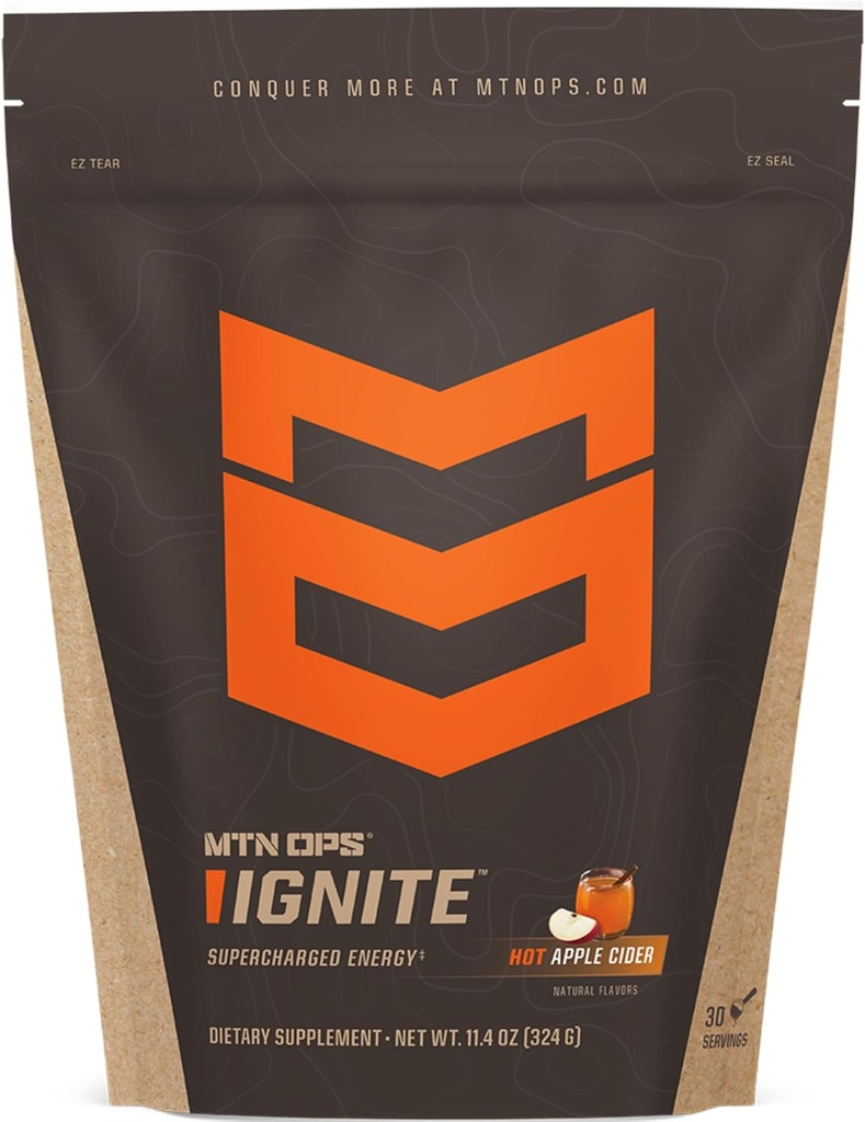 MTN OPS Hot Ignite Instant Coffee Nootropic & L-arginiini L-Citrullline for Cognitive Clarity, Mental Focus & Nitric-Oxide Boost ... 200 mg kofeiini per tarjoilu, 30 tarjoilua Apple Sider