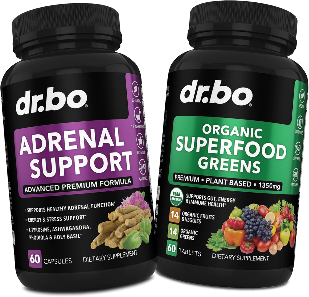 Adrenal Support & Organic Superfood Greens & Fruit Supplements - Dagliga Energy Super Food Fruits och Veggies Supplement Tablets Plus Vegetable Foods