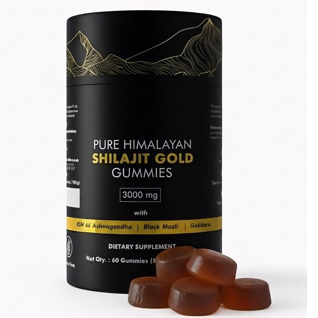 Ren Himalayan Shilajit Gummies Gold Grade | med Ashwagandha & Fulvic Acid | Sugar-Free Energy, Stamina & Immune Support för Män & Kvinnor | 85 + Spår Mineraler | Non-GMO & 100% Naturlig | 60 Greve