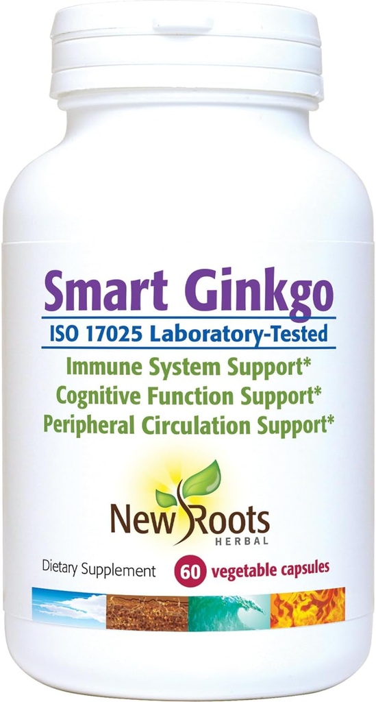 UUDET ROOTS HERBAL Smart Ginkgo-lisä, 60 kasvikapselia, immuunijärjestelmän ja kognitiivisen tuen
