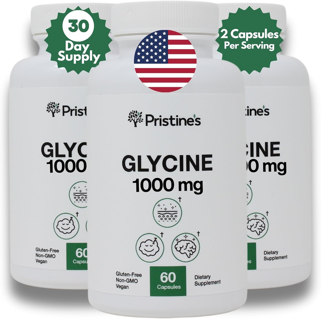 PRISTINE'S Glysiini 1000MG Aminohappo täydentää Sleep Support Kapselit (3-Pack) - 90 päivän tarjonta - lihasten Recovery, munuaisten terveys & Collagen Formation Tuotantotuki
