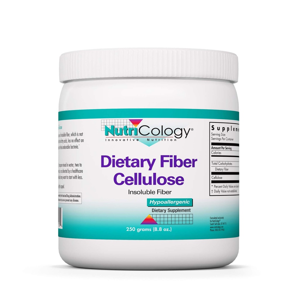 Nutricology Dietary Fiber Powder - 2000mg Insoluble Fiber Supplement, Microcrystalline Cellulose Powder, Powdered Cellulose, icke-Fermentable, Hypoallergenic - 8,8 Oz