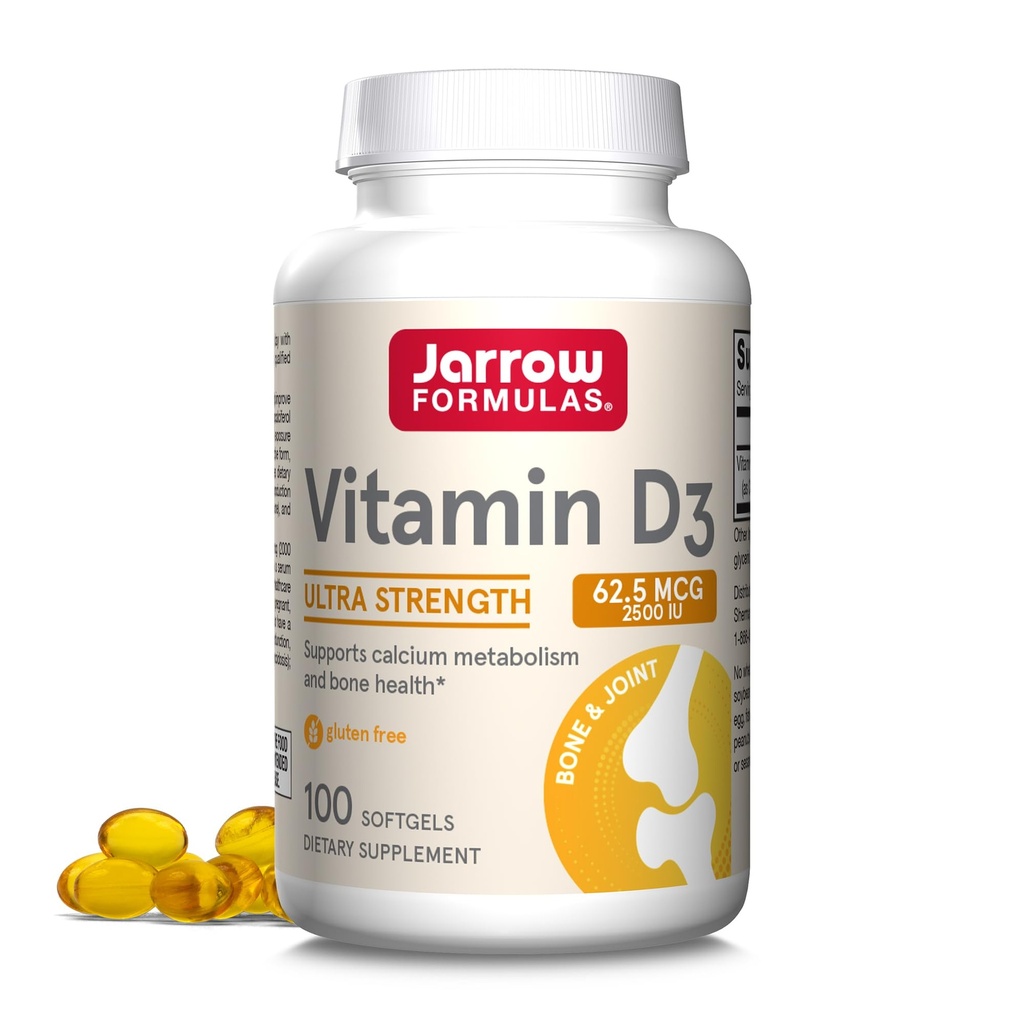 Jarrow Formulas Vitamin D3 62.5 mcg (2500 IE) - 100 portioner (Softgels) - Bone Health, Immune Support & Calcium Metabolism Support - Vitamin D Supplement - D3 Vitaminer - 2500 vitamin D - Gluten Free