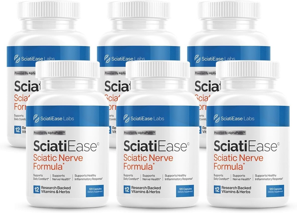 SciatiEase Sciatic Nerve terveys tuki täydentää - Hermo tukea Formula AlphaPalm, Herne, B-vitamiini Complex, Alpha Lipoic Acid 300mg - 6 pullot