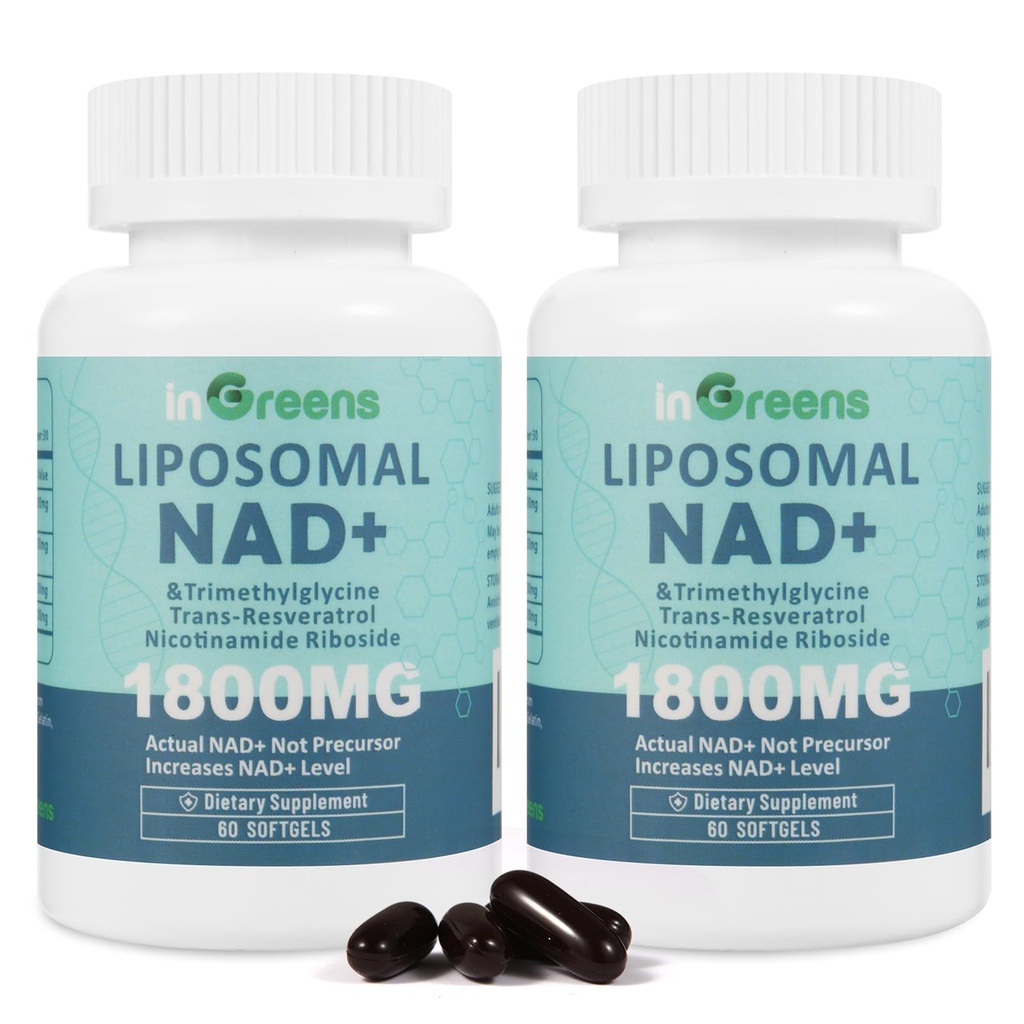 Liposomaalinen NAD+ Täydennys 1800 mg Nikotinamidi Ribosidi, Trans Resveratrol, trimetyyliglysiini, Korvaa NMN, Boost NAD+, ikääntyvä puolustus, Kelluva energia, 120 Softgels