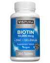Biotin 10000 mcg + Zink + Selen, Pure, Vegan & Extra Strong, Bästa tillskott för hårväxt, glödande hud, starka naglar *, 365 tabletter för 12 månader, naturligt utan tillsatser