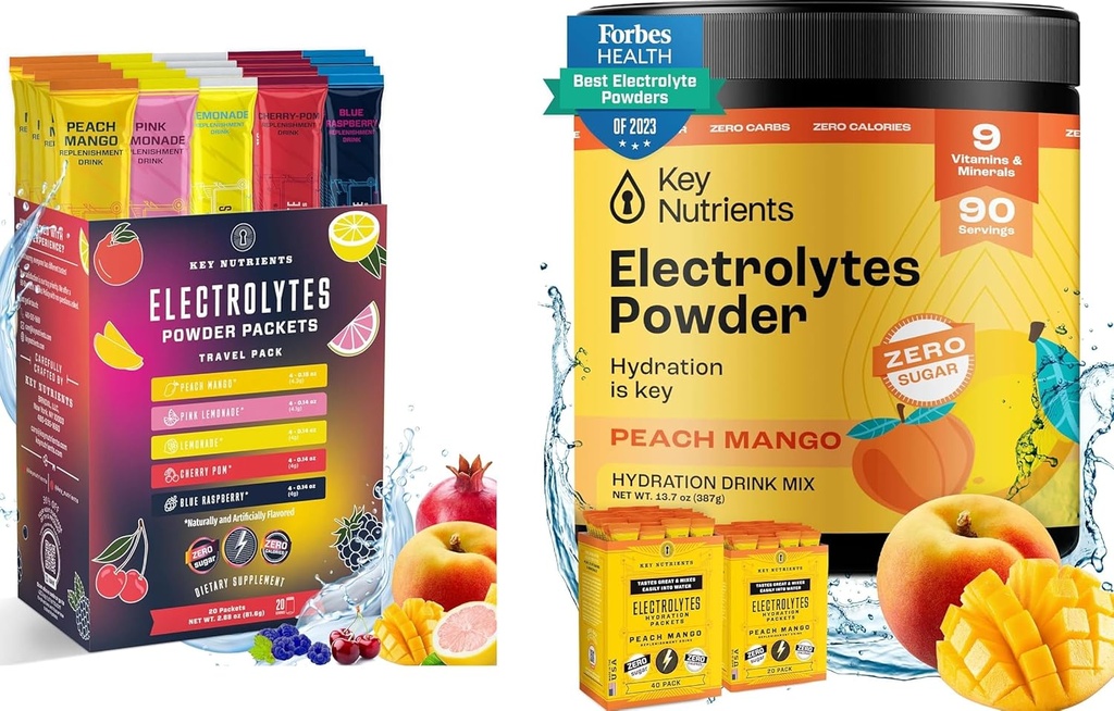 Avainaineet Lopullinen nesteytys & monivitamiini Duo: 20-pakkaus Lajike 5 Makuja + 90-sarjan trooppinen persikka mango Elektrolyyttejä jauhe