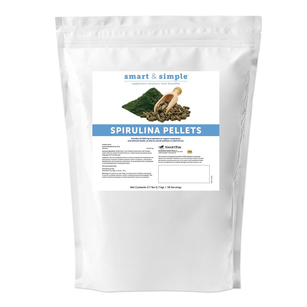 Smart & Simple Spirulina Pellets för hästar | Immune Support, andningstillskott för hästar | Bekväm och smakfull Apple Banana smak | 56 portioner | 3,7 lb väska