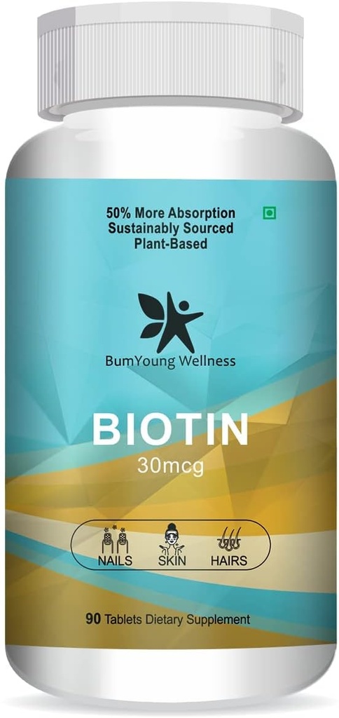 Biotiini 30 mcg, täydentää hiusten kasvua, vahvat hiukset ja hehkuva iho, Taistelee kynsien Brittleness 90 tablettia
