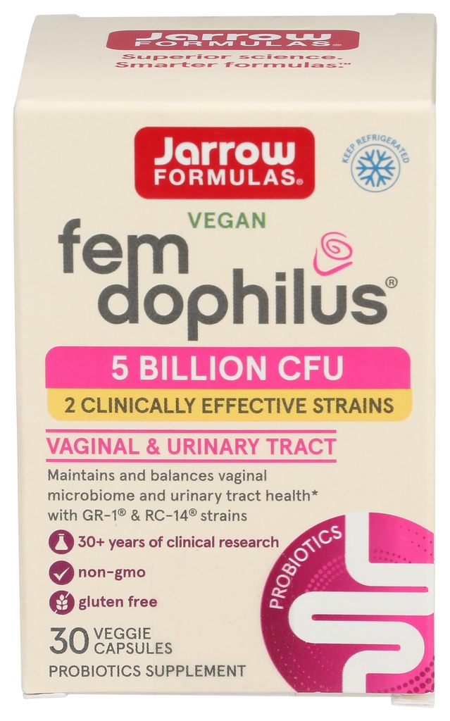 Jarow Formula Fem-Dophilus - 5 miljardia PMY per Serving - Naisten probiootti täydentää - virtsateiden Tract & emätin terveys - jopa 30 tarjoilua (Veggie Caps)