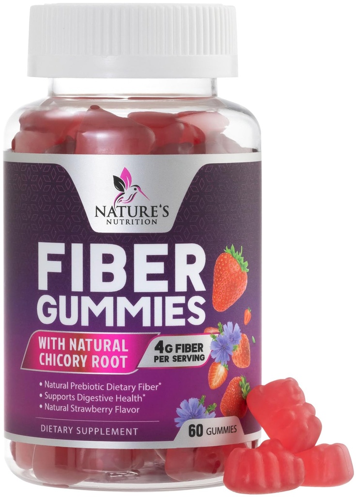 Kuitu Gummies aikuisille 4g - Prebiootti Plant Based Kuitu Gummy Supplement Dgestive Health & Säännöllisyys Tuki, Päivittäinen Prebiootti täydentää tukee Gut Health naisten & miesten, Vegan - 60 Gummies