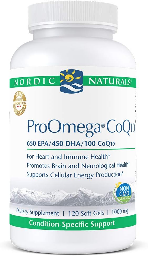 Nordic Naturals ProOmega CoQ10 - Fish Oil, 650 mg EPA, 450 mg DHA, 100 mg CoQ10, edistää neurologista terveyttä ja solujen energiantuotantoa*, 120 pehmeää geeliä