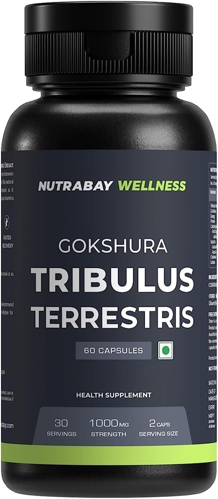 Wellness Tribulus Terrestries (Gokshura) - Natural Support for Energy, Performance & Stamina & Muscle Growth - 1000 mg, 60 Veg Kapselit