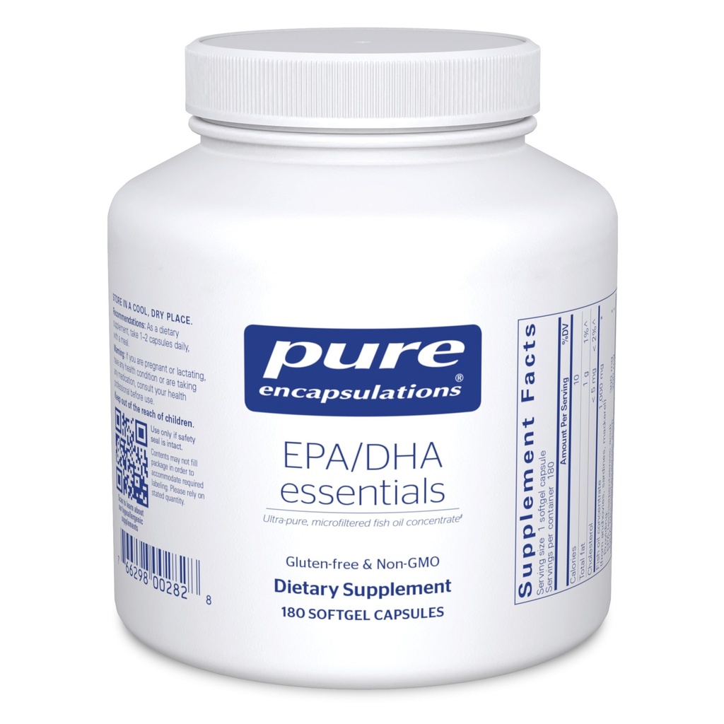 Puhtaat kotelot EPA/DHA Essentials - Fish Oil Concentrate Supplement to Support Cardiovascular Health - Premium EPA & DHA Supplement with Omega 3 - 180 Softgel Capsules
