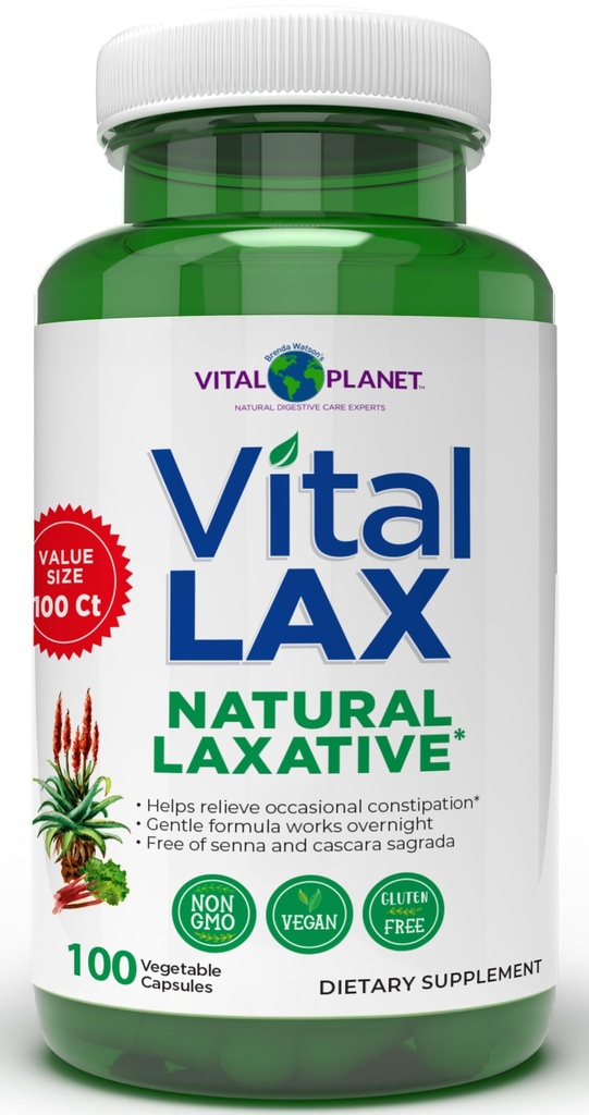 Elinvoima planeetta - Vital Lax Natural Laksative Cleanse Supplement satunnaista ummetusta, magnesiumhydroksidi, liukas jalava, Aloe, ja Triphala tukea Bowel Säännöllisyys 100 kapselia
