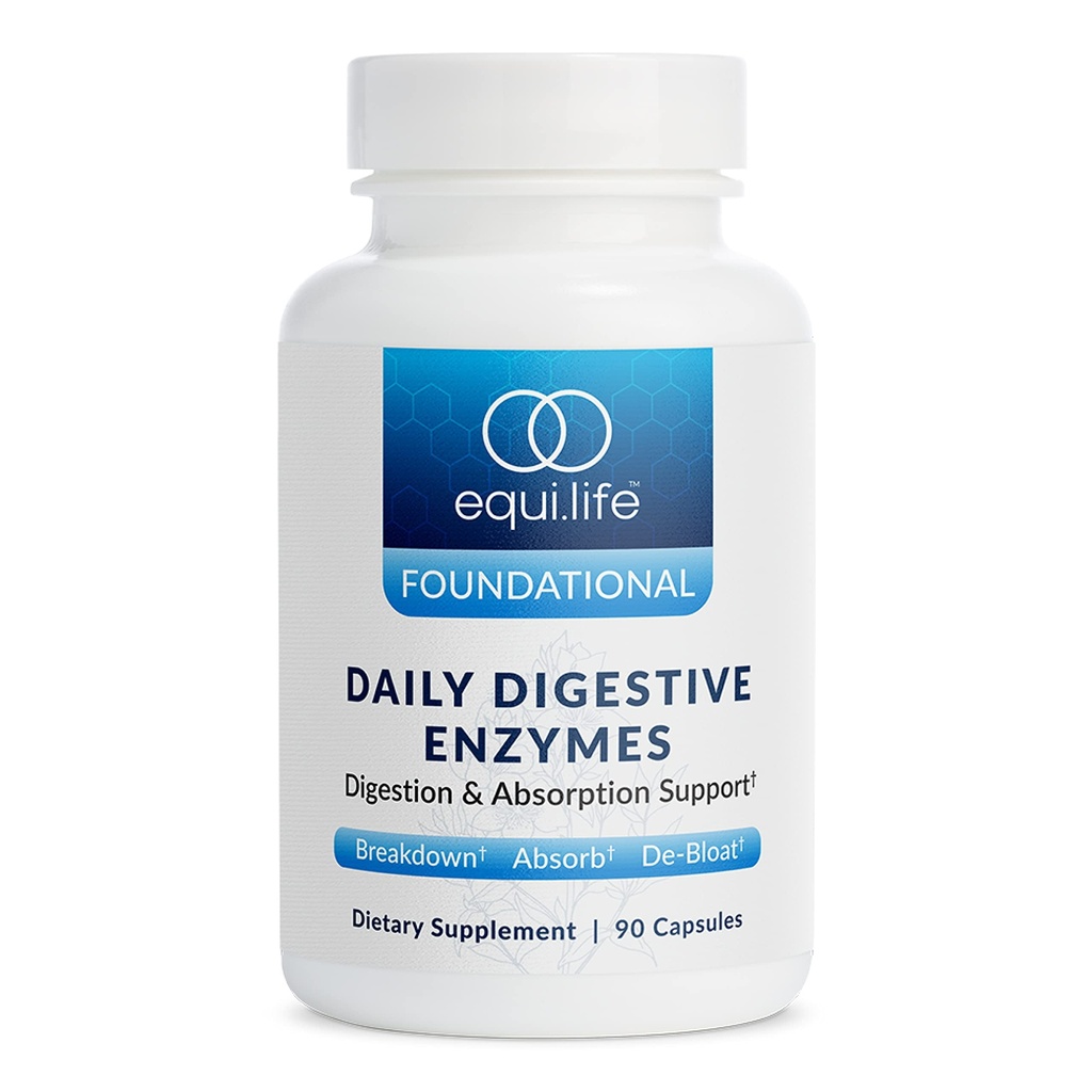 Equilife Daily Dgestive Enzyme Supplement with bromelain, laktaasin ja Lipase, tukee digestio proteiinia, kuitua, carbs ja rasvat, Gluteeniton, Vegan, ei-GMO, 90 kapselia
