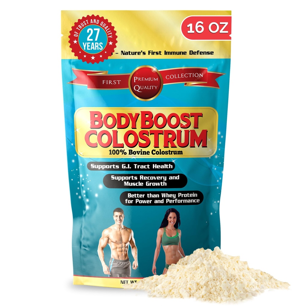 BodyBoost koko Colostrum, 100% naudan Colostrum Powder, Immuno Booster Immunoglobulin & Lactoferrin, Grass Fed Colostrum for Gut Health, 16 oc