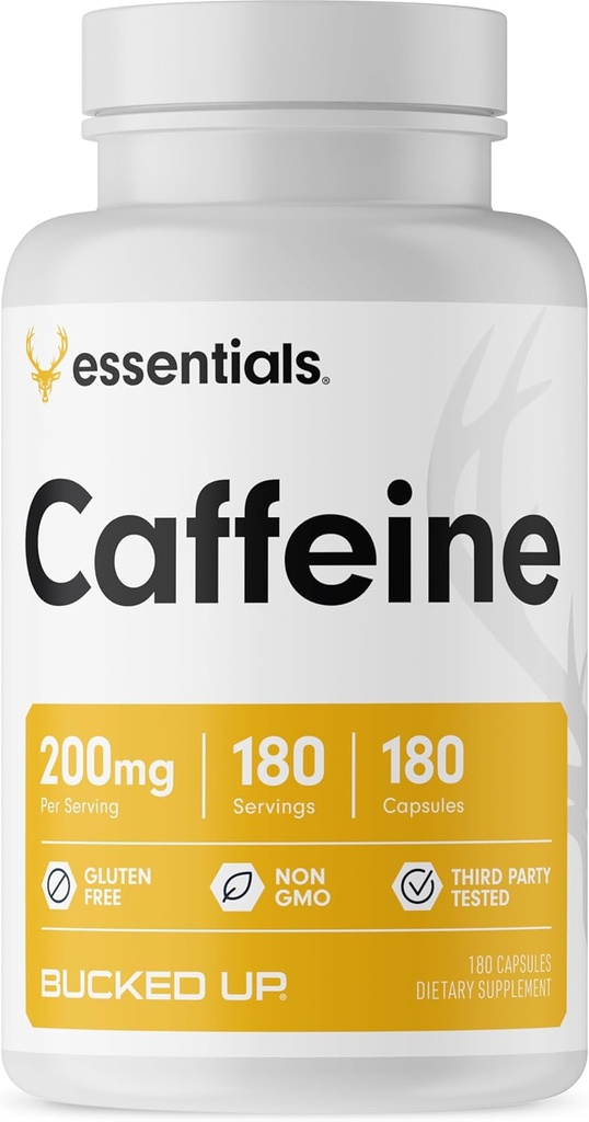 Bucked Up Comfeine 200mg Per Serving, Essentials (180 palvelinta, 180 kapselia)