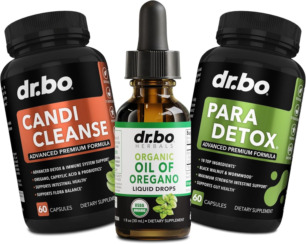 Oregano Oil Organic Liquid Drops & Cleanse Capsules - Organic Oil of Oregano Drops Tincture Extract, Candi Cleanse Detox - Caprylic Acid, Wormwood Black Walnut & Cloves Kapselit