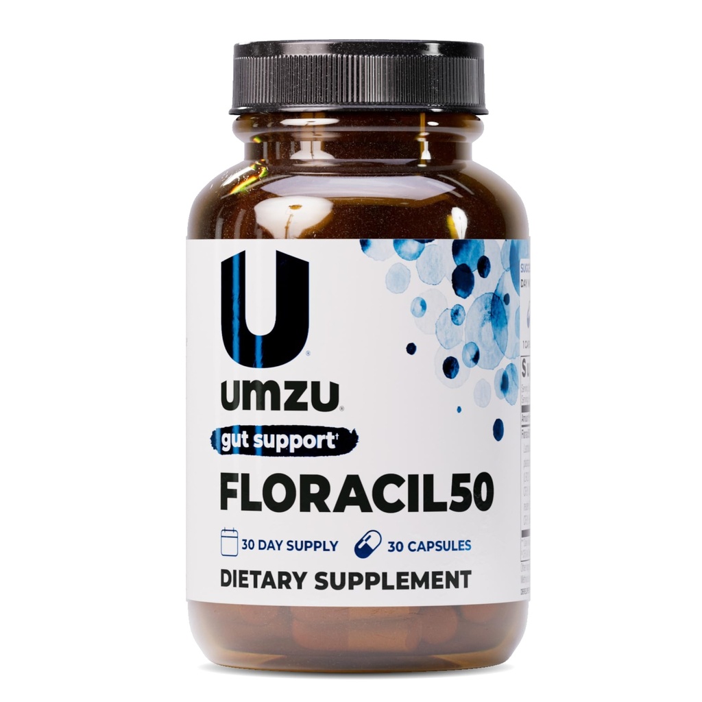 UMZU Floracil50 Prebiootit ja probiootit naisille + miehille, 50 miljardia PMY digestiolle, Gut Health, Acidophilus, Rhamnoususus, immuniteetti, energia (30 kapselia)