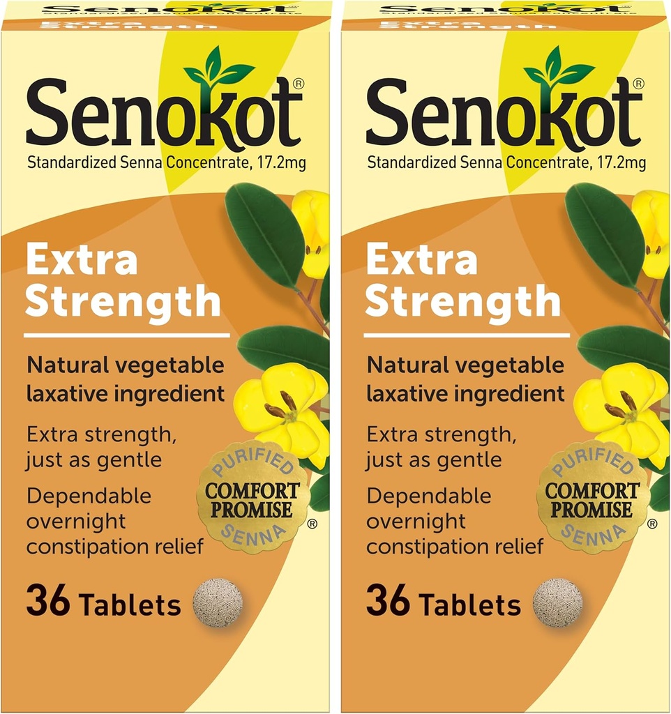Senokot Extra Strength Natural Vegetable Laxative för Gentle Overnight Relief Occasional Constipation, 36 Count (Pack of 2)