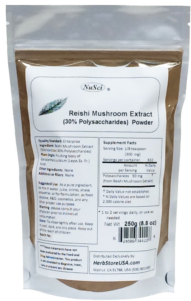 Reishi Sieniuutejauhe Standardoitu 30% Polysakkaridit 250 grammaa (8,8 oz)
