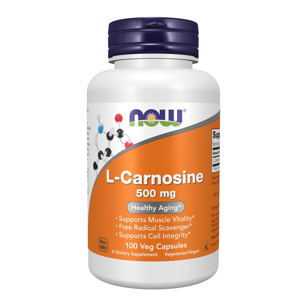 NYT Ruokalisät, L-karnosiini (Beta-Alanyyli-L-histidiini) 500 mg, Terve ikääntyminen, 100 Veg-kapselia