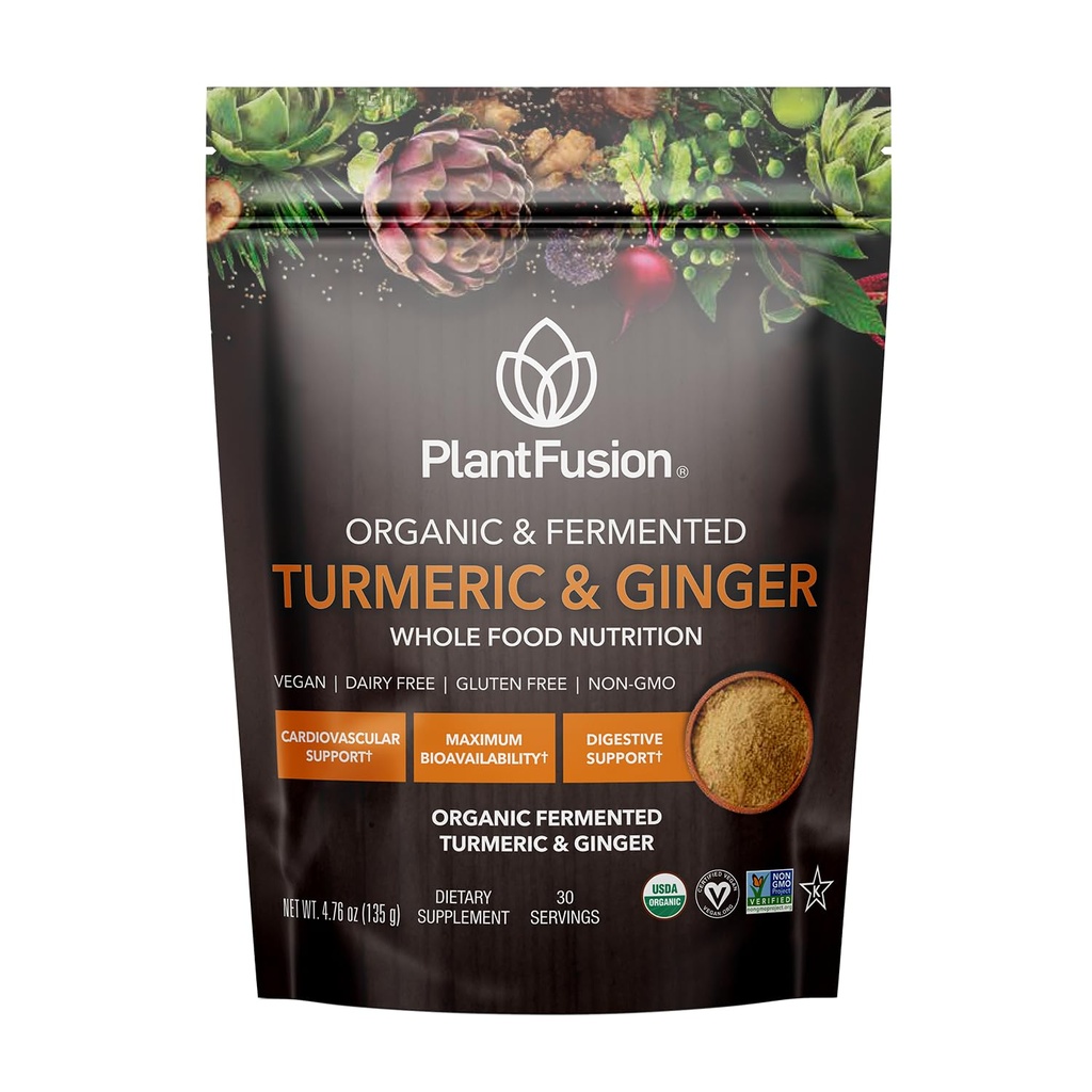 PlantFusion Turmeric ja inkivääri Drink Mix - Fermented koko elintarvikkeiden ravitsemus, rohdosvalmisteet Powder with Curcuminoids - USDA Certified Organic, non-GMO, Vegan, Gluteeniton, 4.76 oz 30 Tarjoukset