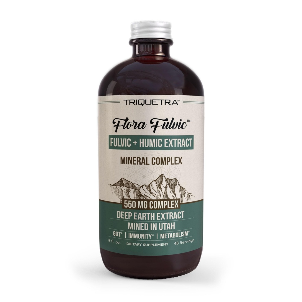 Flora Fulvic | Fulvic Acid + Humic Acid Complex - 550 mg | Mined i Utah, Prehistoric Deep Earth Extract | Immunity, Gut, Digestion - Natural Trace Mineral Complex, Fulvic Acid Supplement - 8 fl oz.