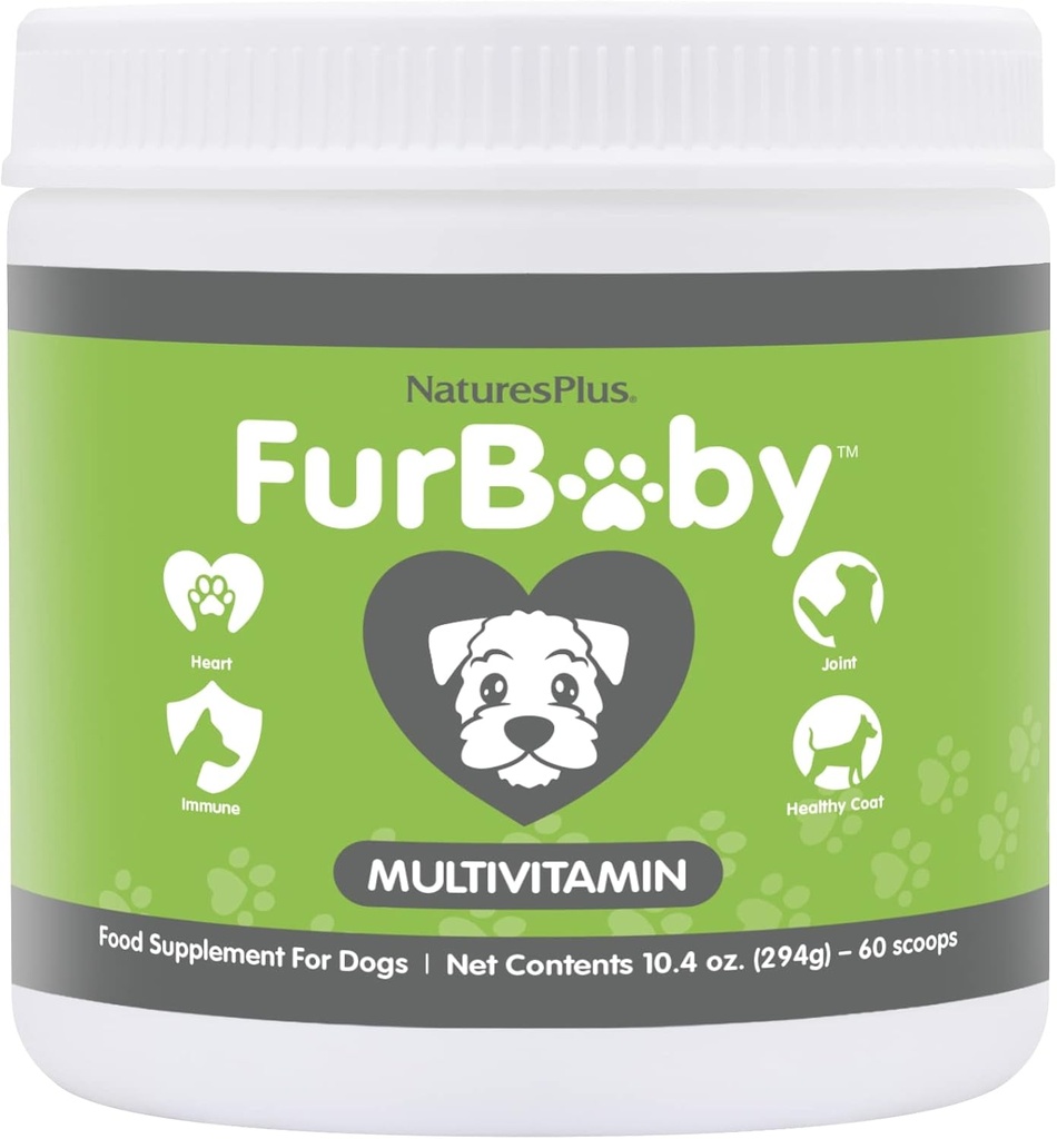 NaturesPlus FurBaby monivitamiini koirille - 10.4 oz - Tukee yhteinen terveys, immuunitoiminto, terve turkki ja energian tuotanto - ei-GMO - 60 Tarjoilut