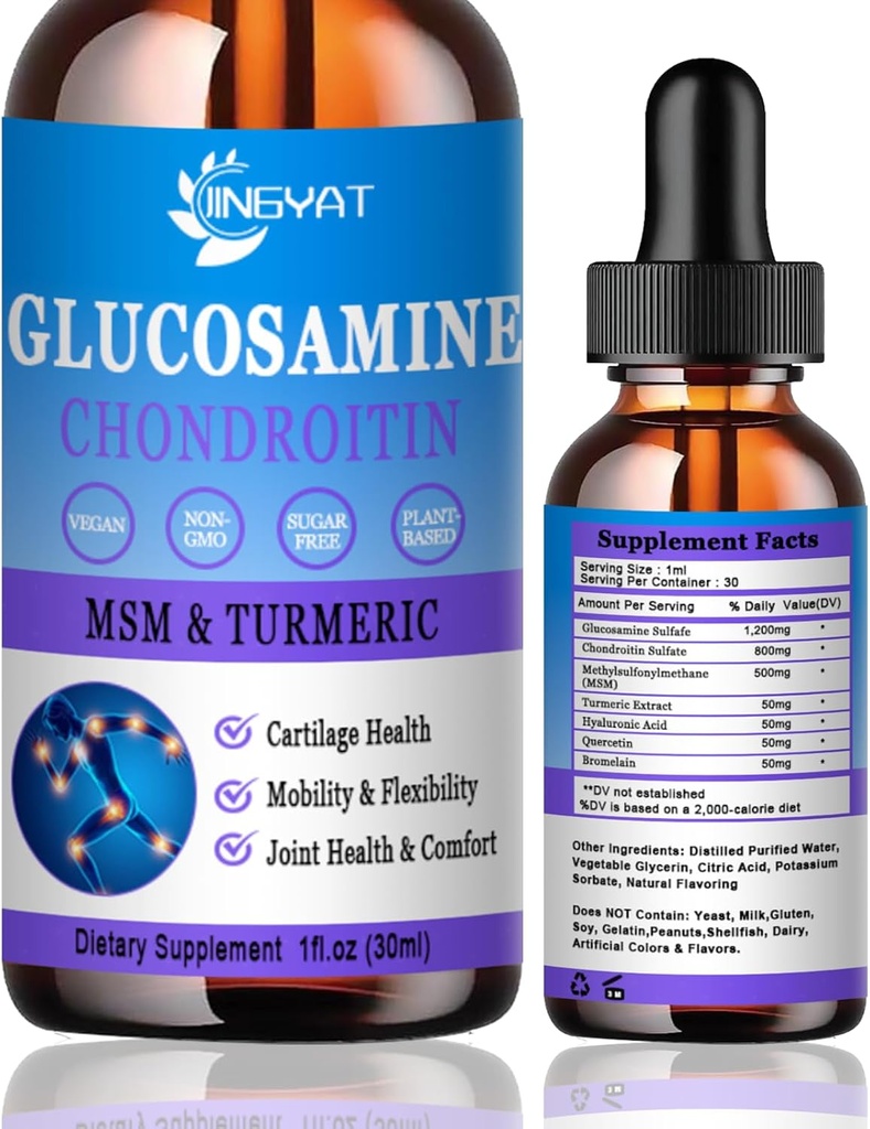 Glukosamiini Kondroitiini Nestemäiset dropit 2000 mg, liposomaalinen glukosamiini Kondroitiini MSM, kondroitiini ja glukosamiini Ravintolisät w/turmeeriuute, hyaluronihappo, kvarsetiini ja bromaiini
