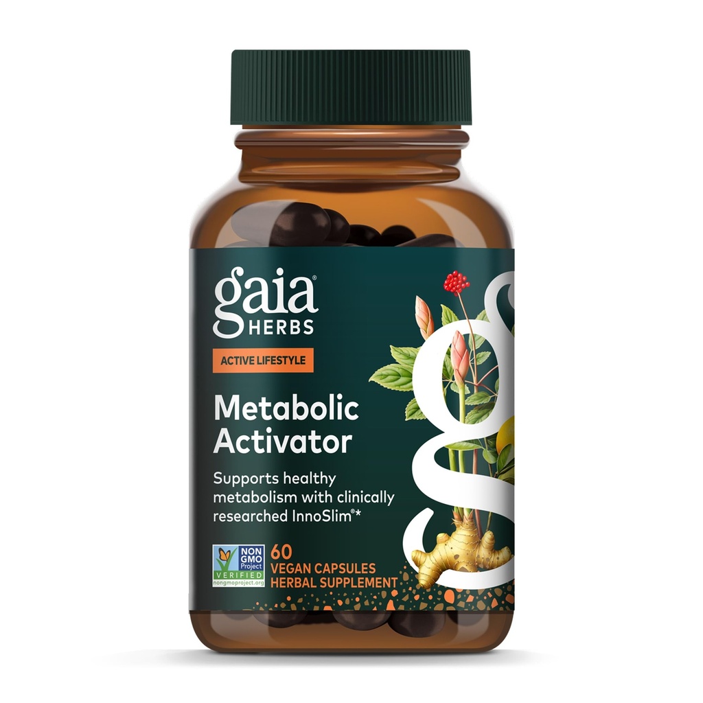 Gaia Herbs Metabolic Activator - Natural Energy Supplement for Metabolia Support - Valmistettu Panax Notoginseng & Astragalus Extract - Ilmainen maitotuotteet, soija & Gluteeni - 60 kapselia (60 tarjoilua)