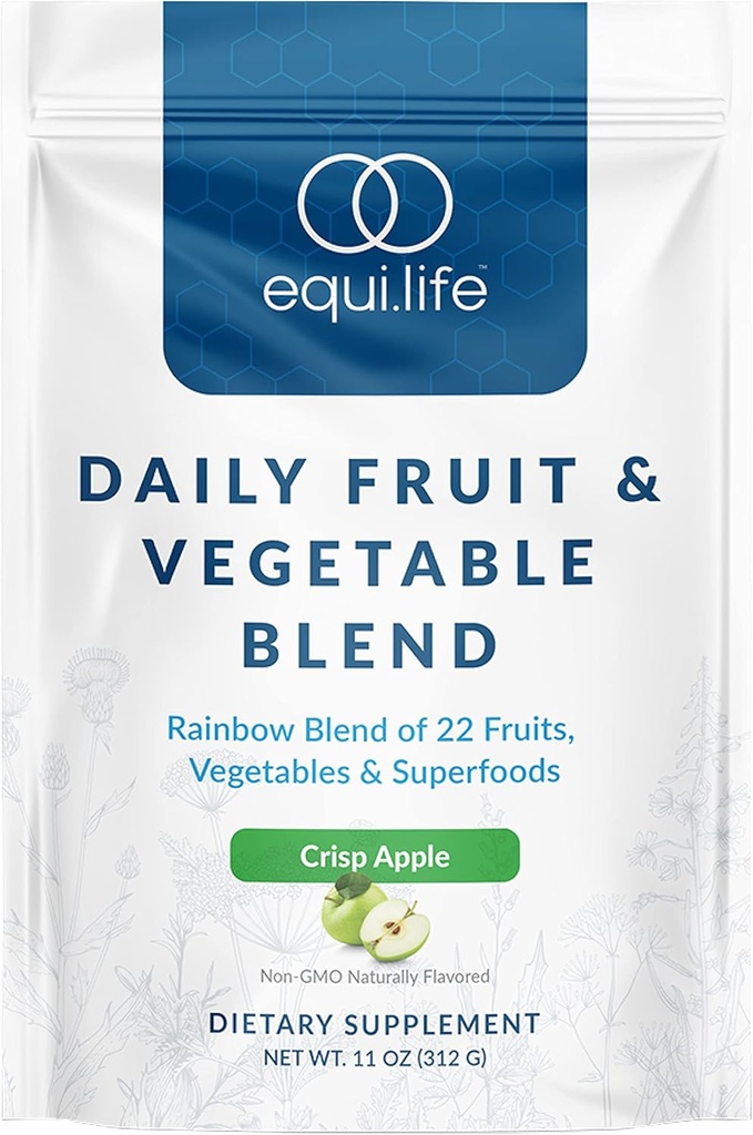 Equilife Daily Fruit & Vihannes Blend, Superfood Antioksidantti Supplement, Crisp Apple Flavor kanssa C-vitamiini, kuitu, ja 9 Essential aminohapot, tukee energiaa, alhainen sokeri, vegaaninen, 30 tarjoilua