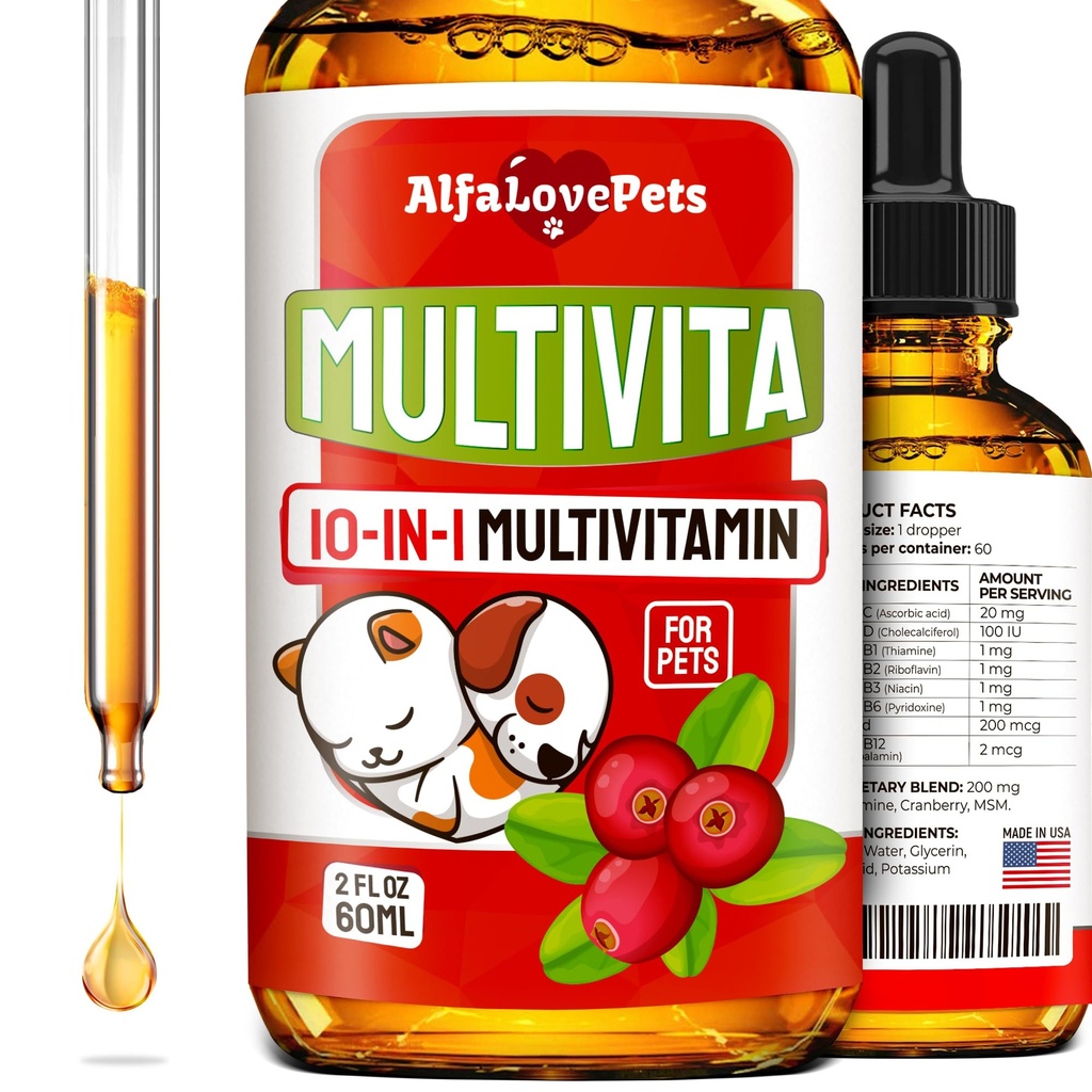 Liquid Multivitamiini koirille Kissat Multivitamiinit sisäkissat 10-in-1 Liquid Dog Vitamiinit B Complex, C, D3 ...