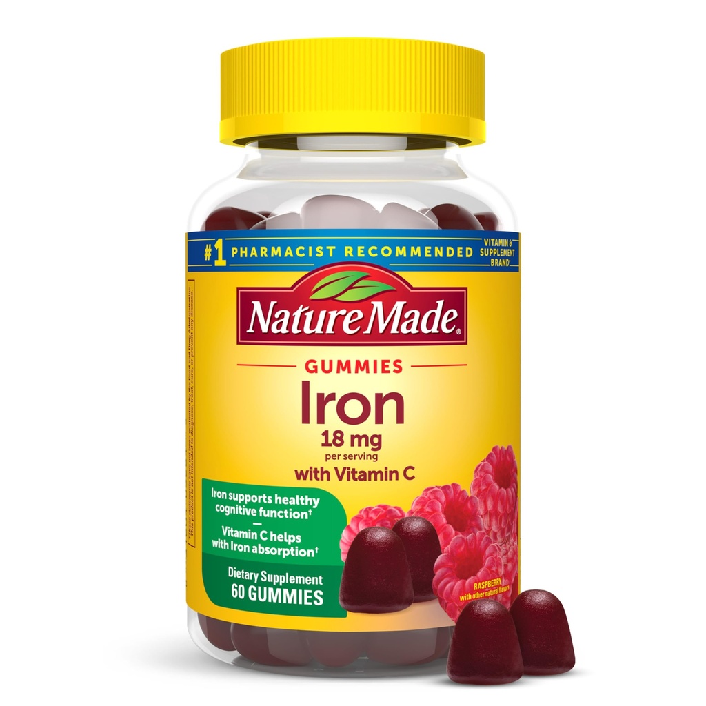 Nature Made Iron 18 mg per annos C-vitamiinia, Ravintolisä punaisen verisolun tukea, 60 Gummia, 30 päivän tarjonta