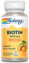 SOLARAY Biotin 1000mcg Lozenges - Biotiini täydentää A-vitamiini - Hermotoiminto ja solujen energia-tuki - Luonnollinen appelsiini mehu maku, Suuri maku, 60 päivän takuu, 100 tarjoilua, 100 Lozenges